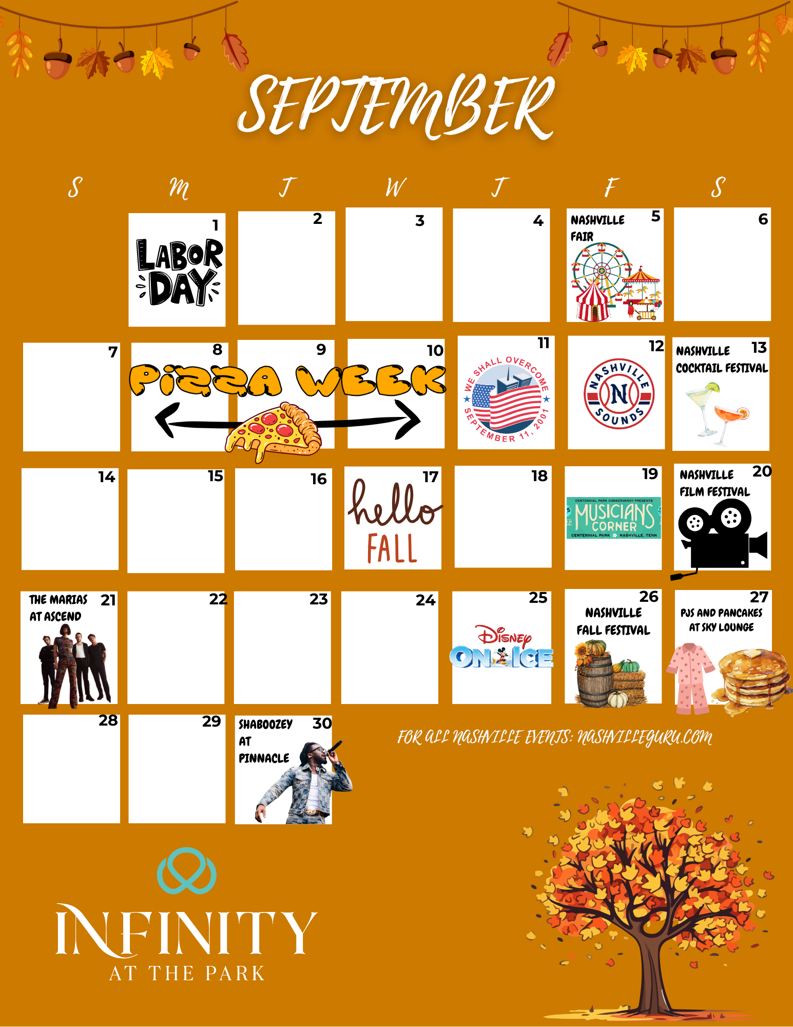 September Event Calendar for Infinity at the Park