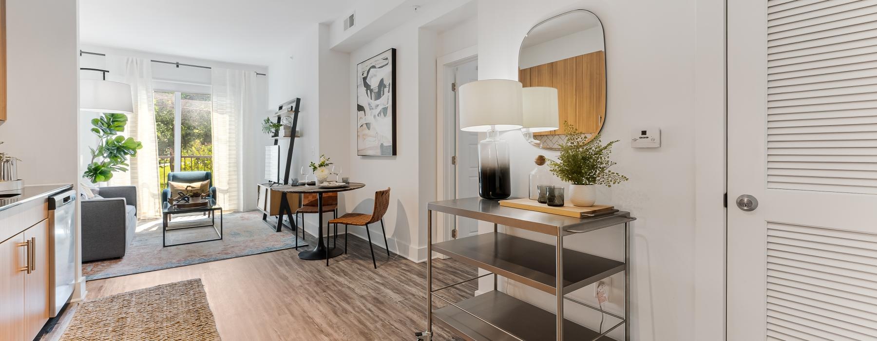 kitchen open to dining area