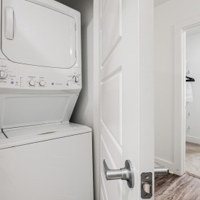 Laundry has never been easier laundry closet with stacked washer/dryer